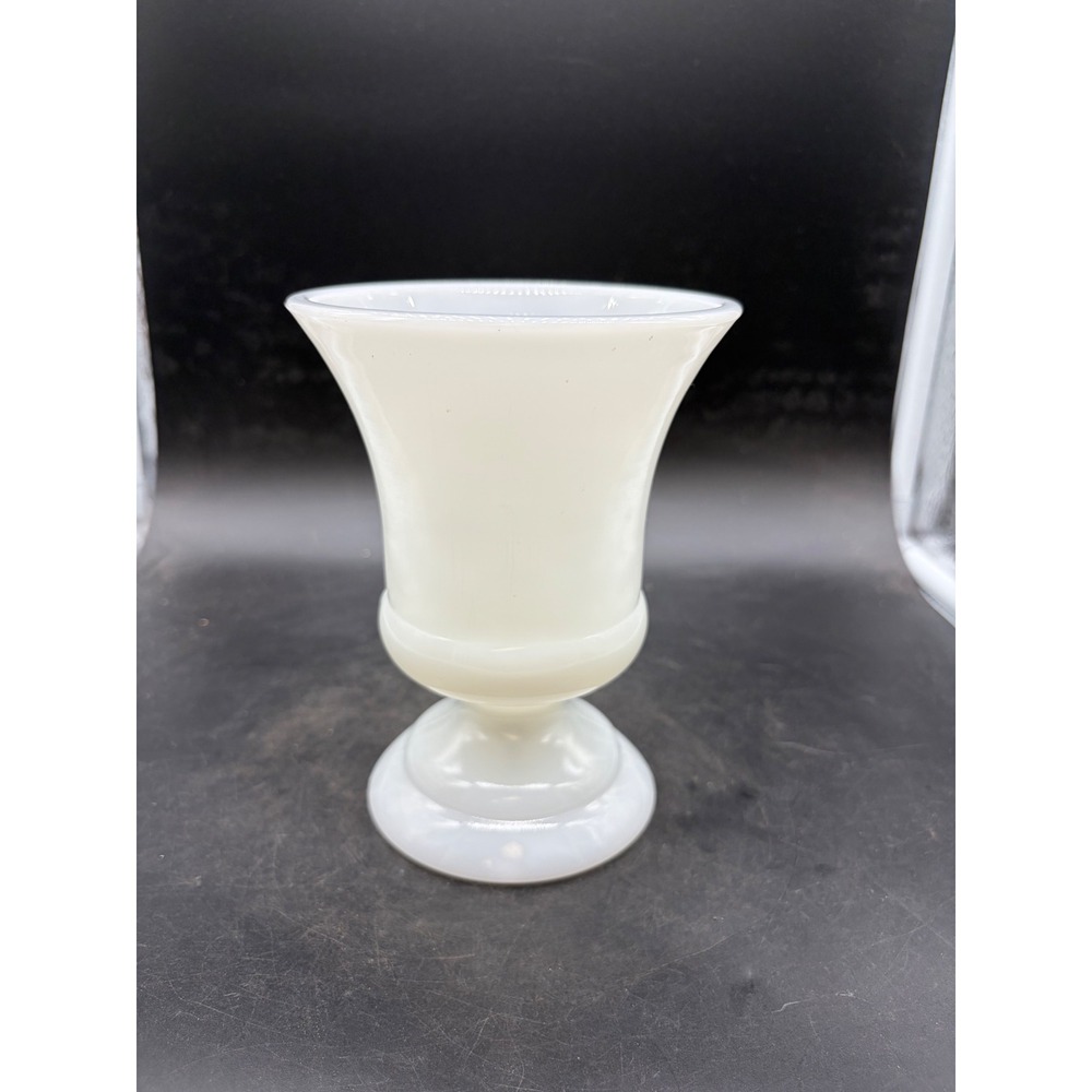Vintage Cleveland Milk Glass Urn Vase White Pedestal Flared Rim Decor 6 Inch